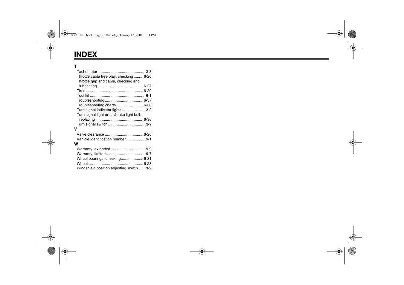 Index | Yamaha FJR13AV(C) User Manual | Page 110 / 111