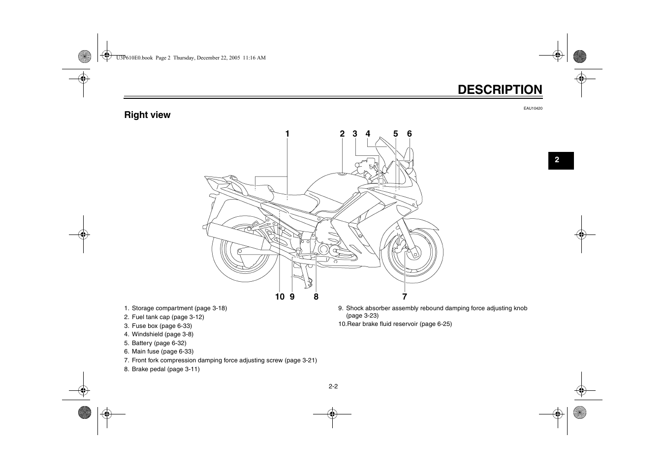 Right view -2, Description, Right view | Yamaha FJR13AV(C) User Manual | Page 17 / 111