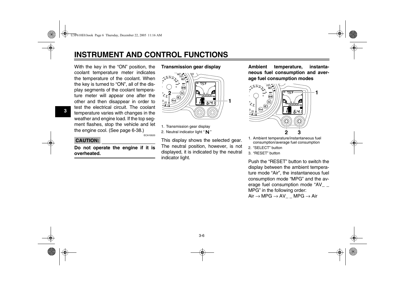 Instrument and control functions | Yamaha FJR13AV(C) User Manual | Page 24 / 111