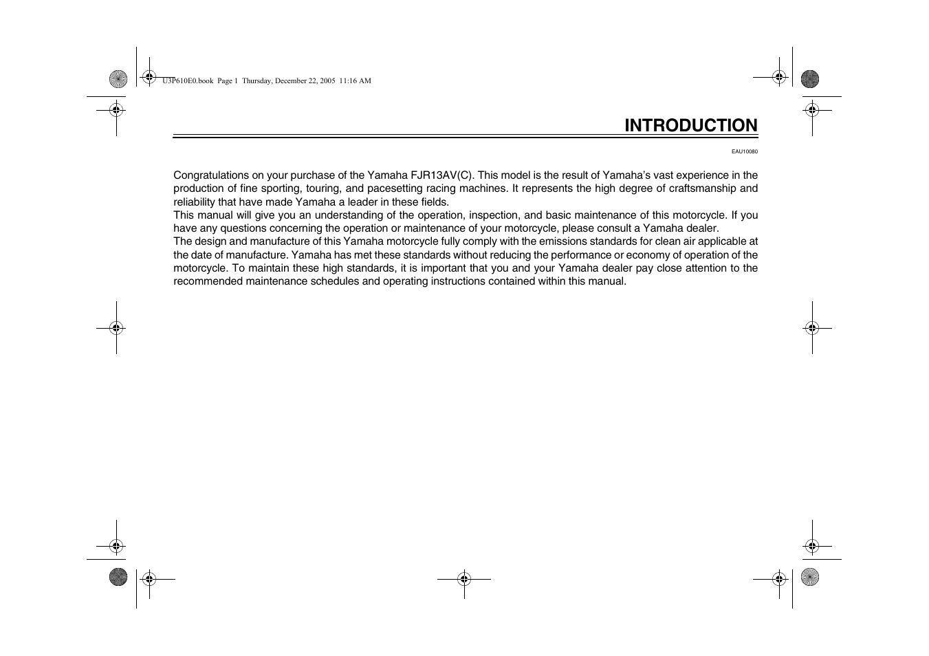 Introduction | Yamaha FJR13AV(C) User Manual | Page 3 / 111