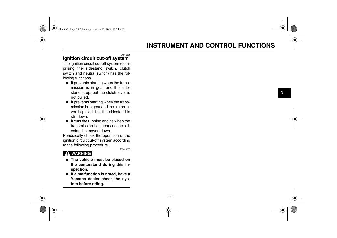 Ignition circuit cut-off system, Instrument and control functions | Yamaha FJR13AV(C) User Manual | Page 43 / 111