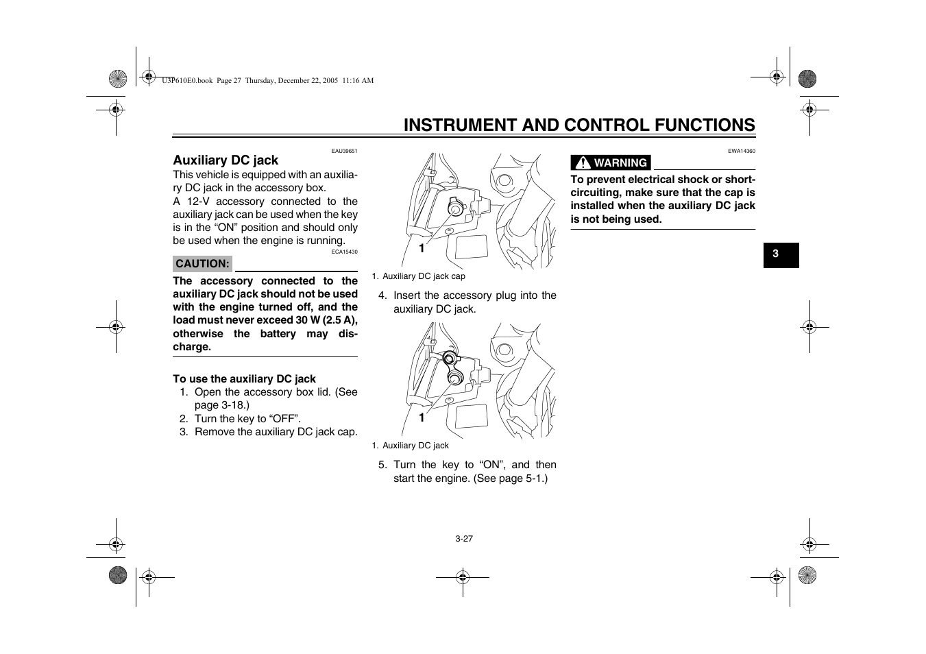 Pre-operation checks -1, Instrument and control functions | Yamaha FJR13AV(C) User Manual | Page 45 / 111