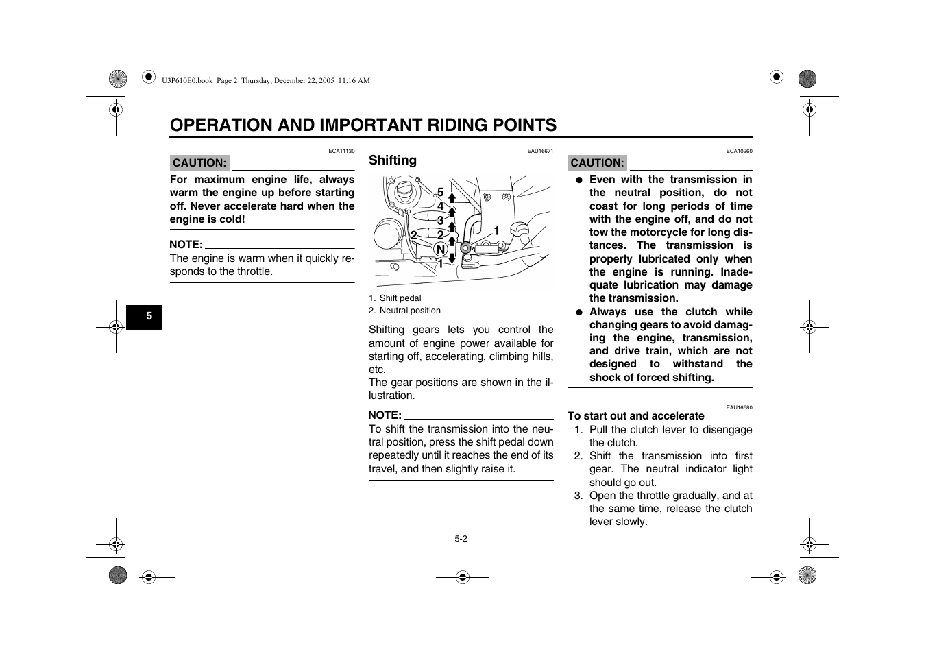 Shifting, Parking -4, Operation and important riding points | Yamaha FJR13AV(C) User Manual | Page 50 / 111