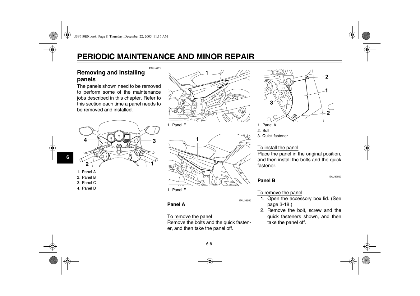 Removing and installing panels, Canister (for california only) -12, Periodic maintenance and minor repair | Yamaha FJR13AV(C) User Manual | Page 60 / 111