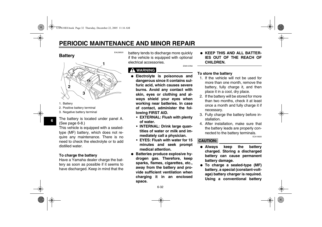 Battery, Front turn signal light -36, Periodic maintenance and minor repair | Yamaha FJR13AV(C) User Manual | Page 84 / 111