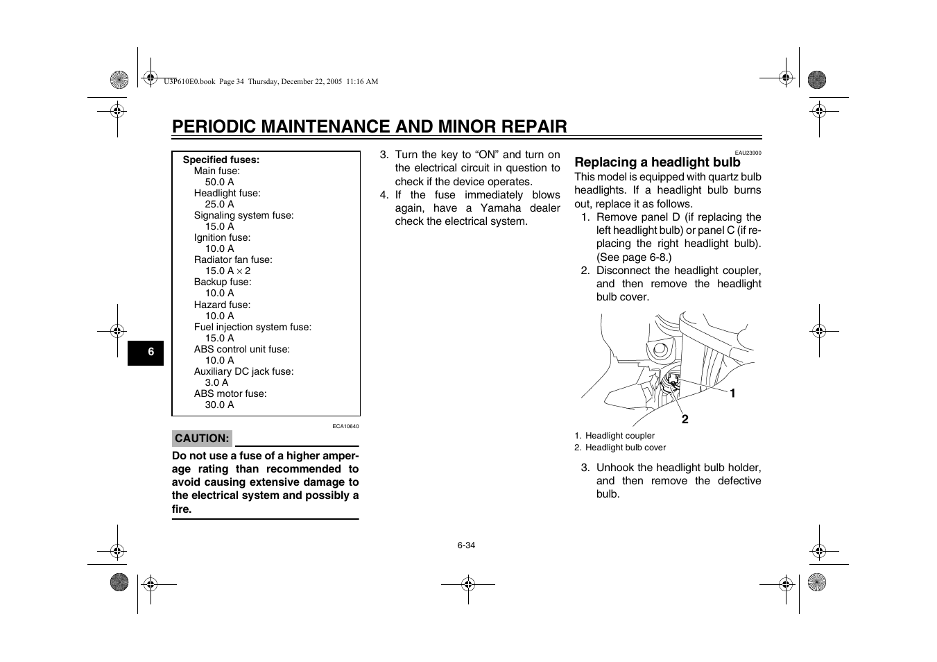 Replacing a headlight bulb, Bulb or a tail/brake light bulb -36, Periodic maintenance and minor repair | Yamaha FJR13AV(C) User Manual | Page 86 / 111