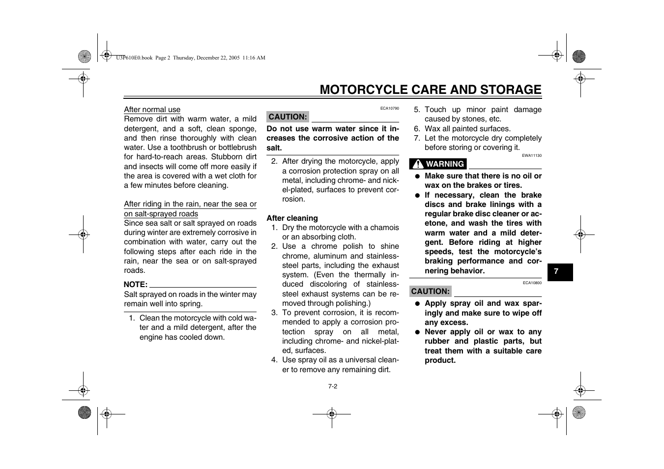 Motorcycle care and storage | Yamaha FJR13AV(C) User Manual | Page 93 / 111