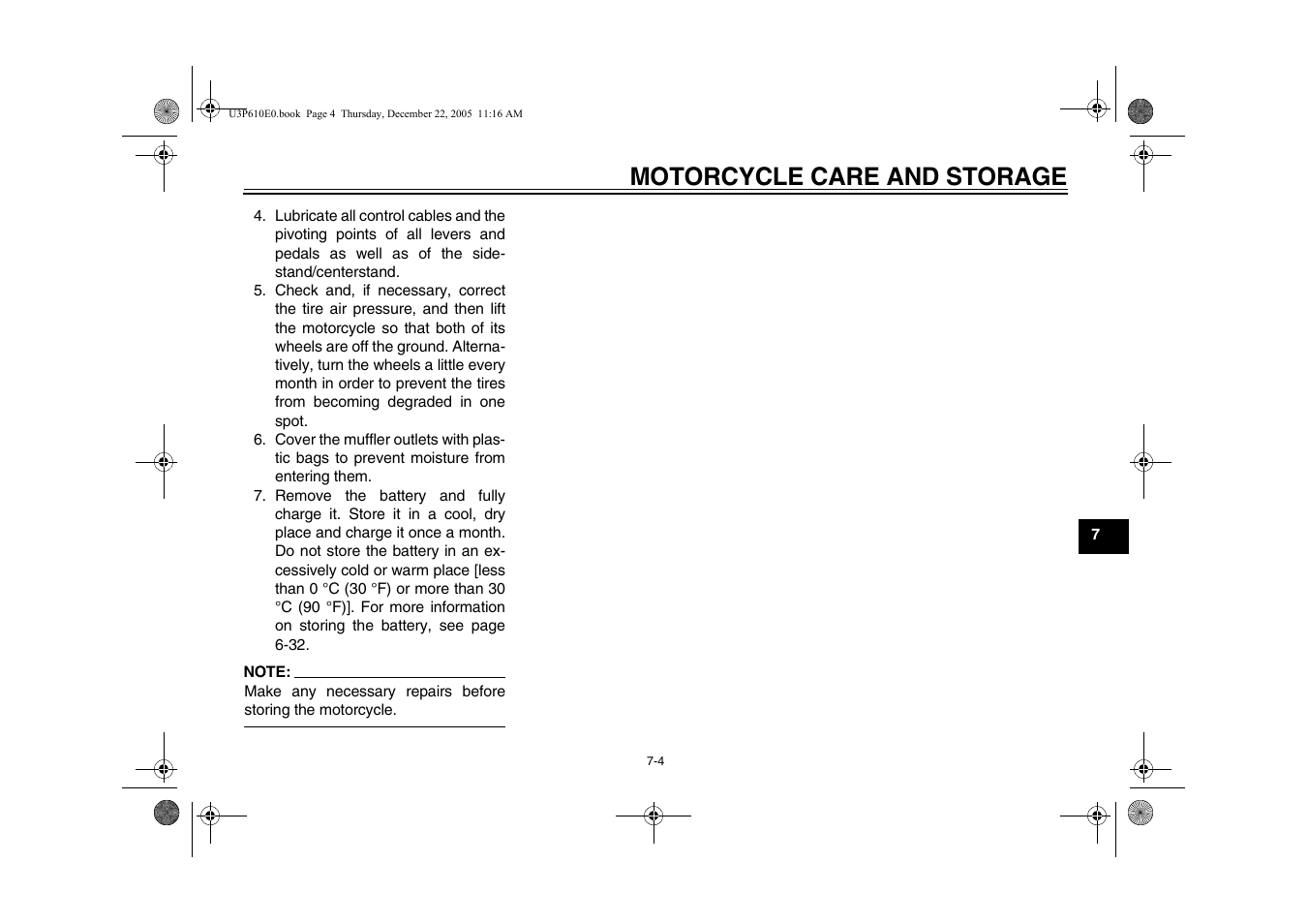 Motorcycle care and storage | Yamaha FJR13AV(C) User Manual | Page 95 / 111