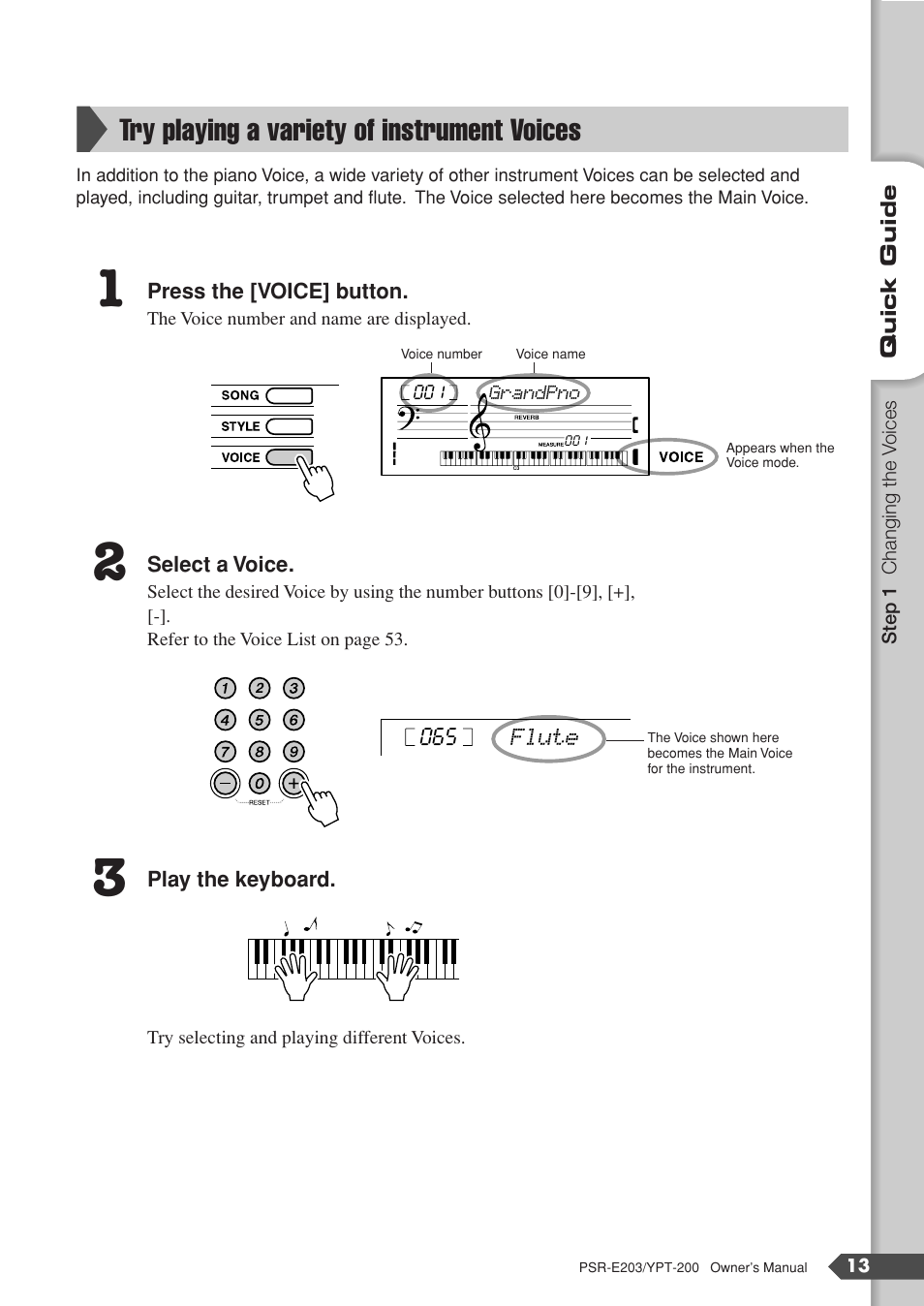 Try playing a variety of instrument voices | Yamaha YPT-200  EN User Manual | Page 13 / 68