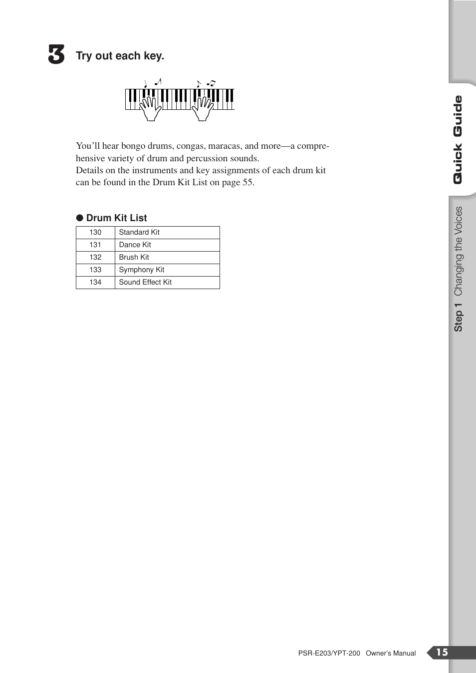 Quick guide try out each key | Yamaha YPT-200  EN User Manual | Page 15 / 68