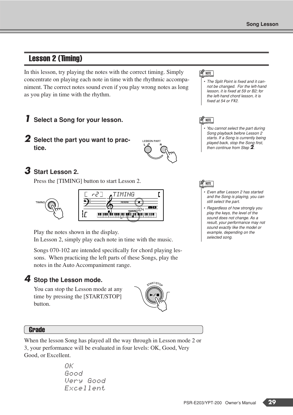 Lesson 2 (timing), Grade | Yamaha YPT-200  EN User Manual | Page 29 / 68