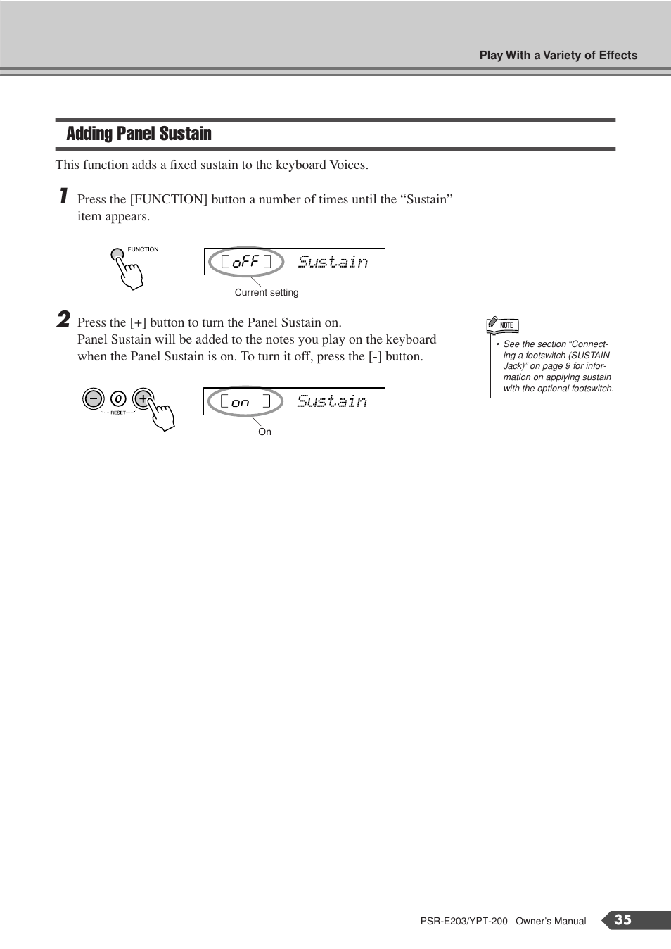 Adding panel sustain | Yamaha YPT-200  EN User Manual | Page 35 / 68