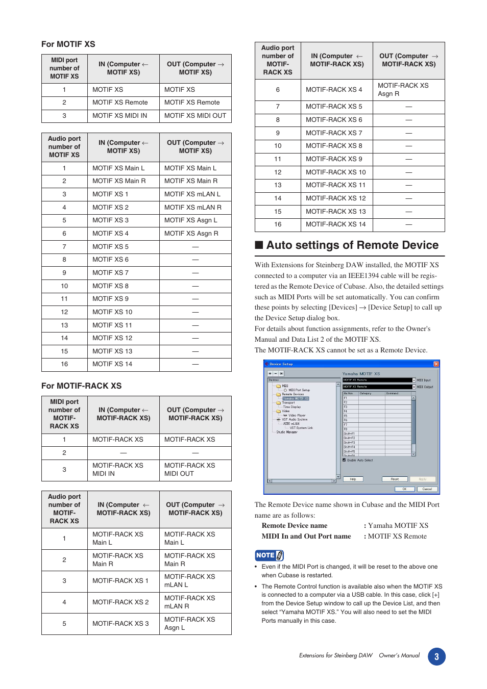 Auto settings of remote device, For motif xs for motif-rack xs | Yamaha MOTIF XS6/7/8 User Manual | Page 3 / 7