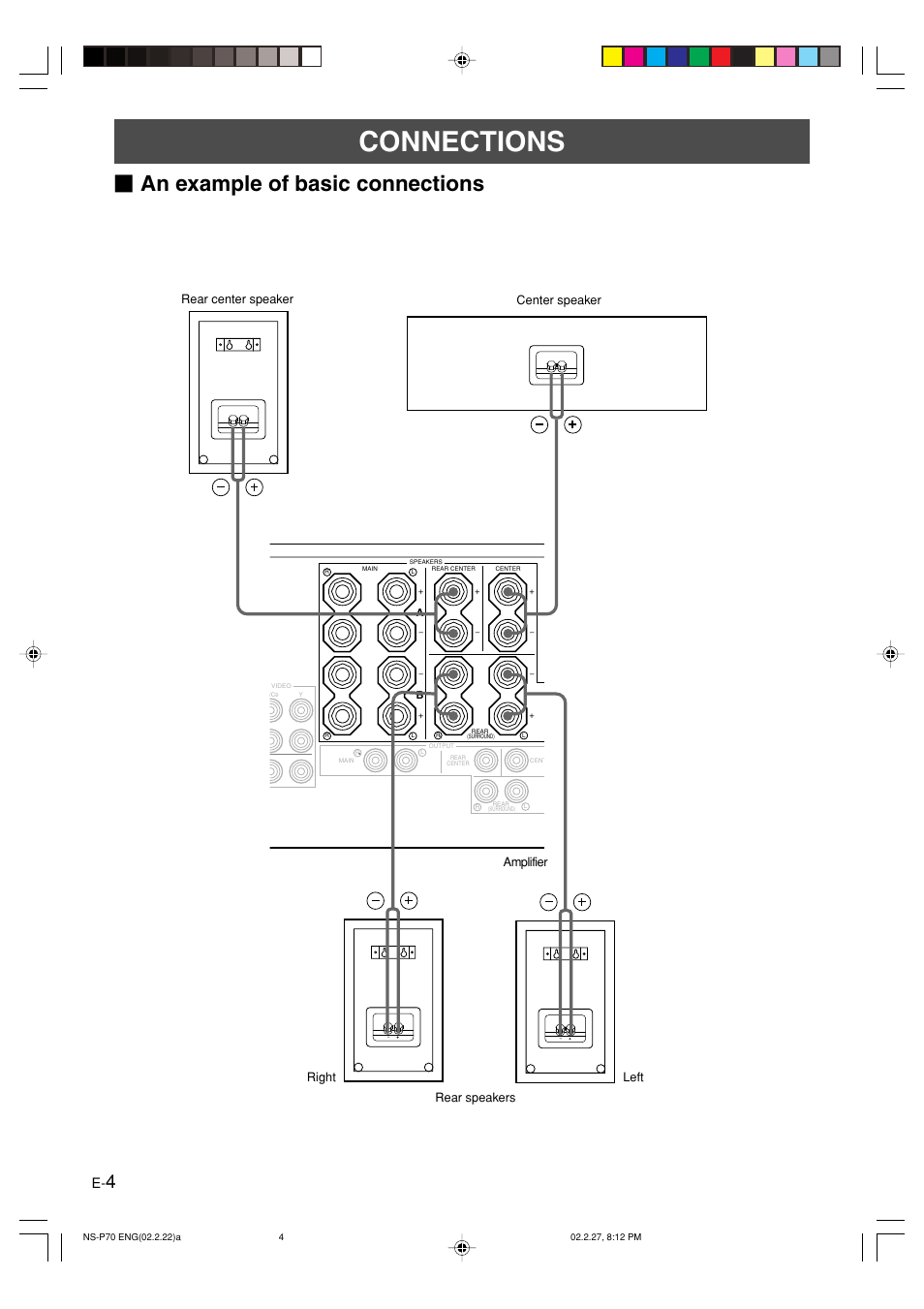 Connections, An example of basic connections | Yamaha NS-P70 User Manual | Page 6 / 9