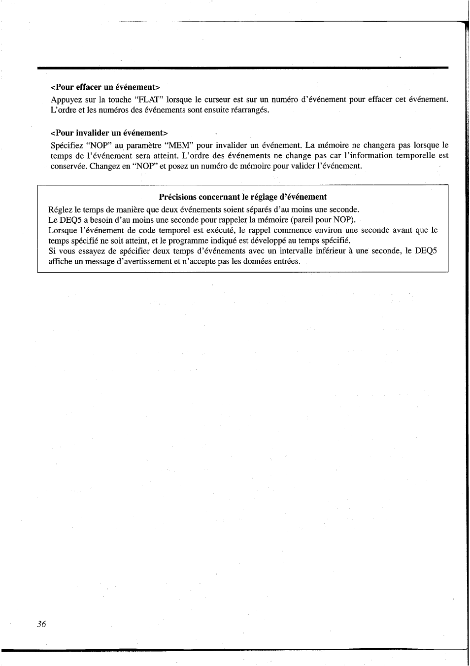 Pour effacer un événement, Pour invalider un événement, Précisions concernant le réglage d’événement | Yamaha DEQ5 User Manual | Page 103 / 191