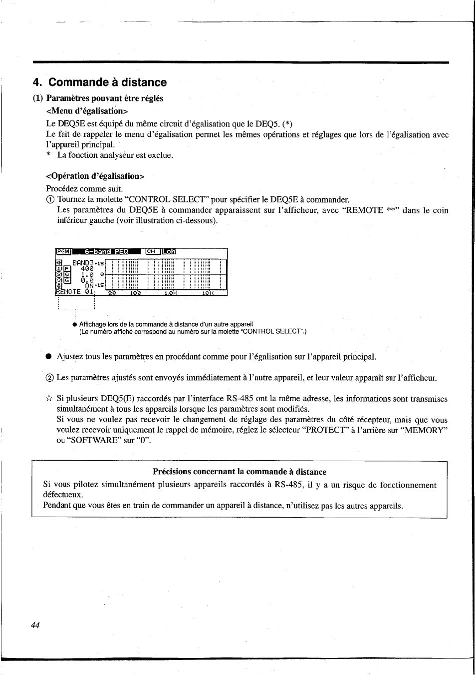 Commande à distance, Opération d’égalisation, Il wjwm minimi | Ch iigan, Précisions concernant la commande à distance, Commande a distance | Yamaha DEQ5 User Manual | Page 111 / 191