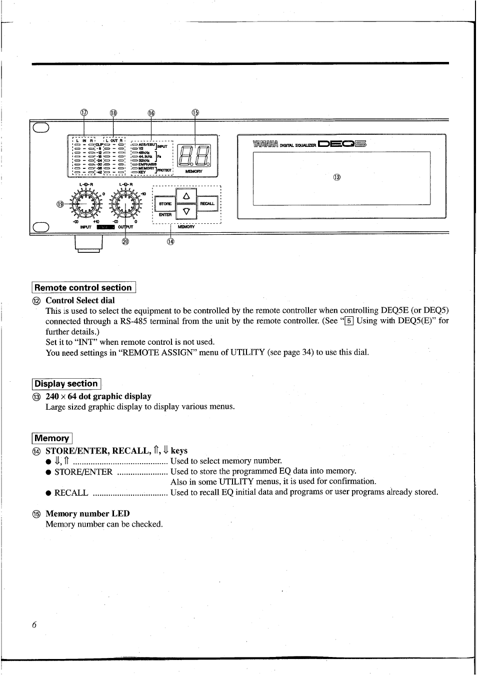 Control select dial, 11, li, 64 dot graphic display | Yamaha DEQ5 User Manual | Page 12 / 191