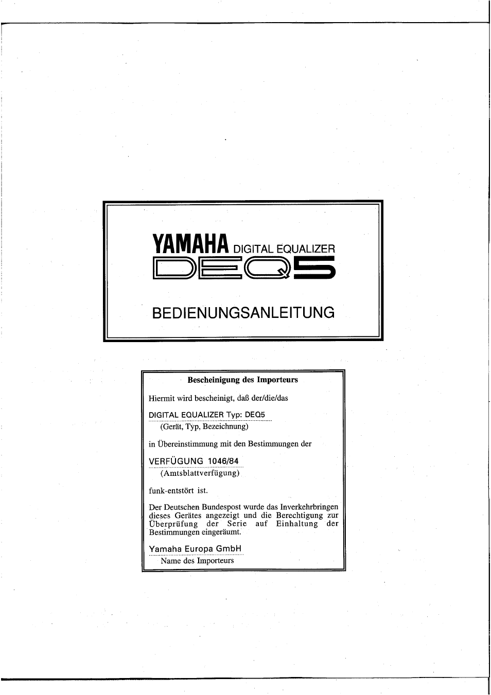 Yamaha, Bedienungsanleitung, Digital equalizer typ: deq5 | Yamaha DEQ5 User Manual | Page 125 / 191