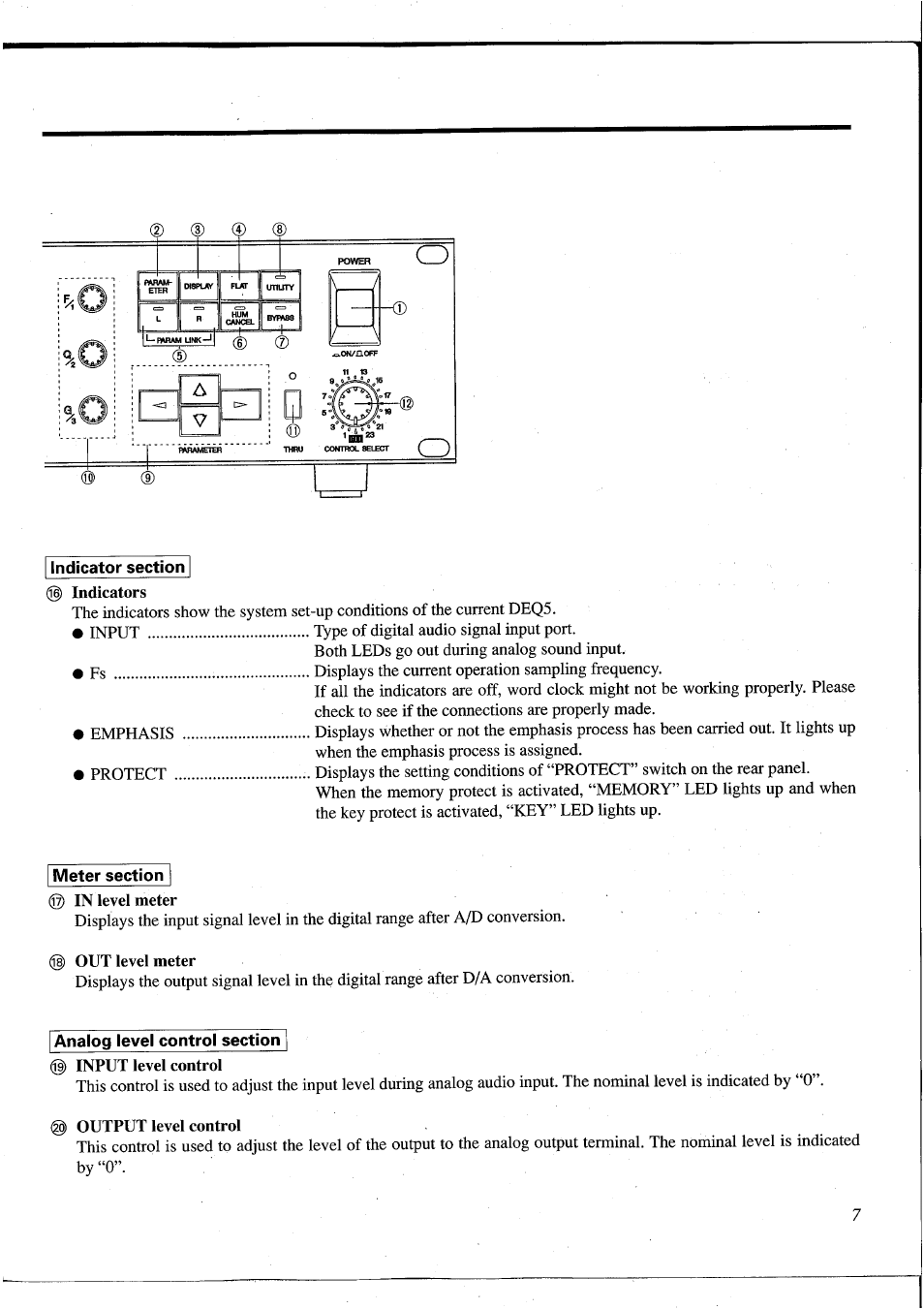 Indicators, Input level control | Yamaha DEQ5 User Manual | Page 13 / 191