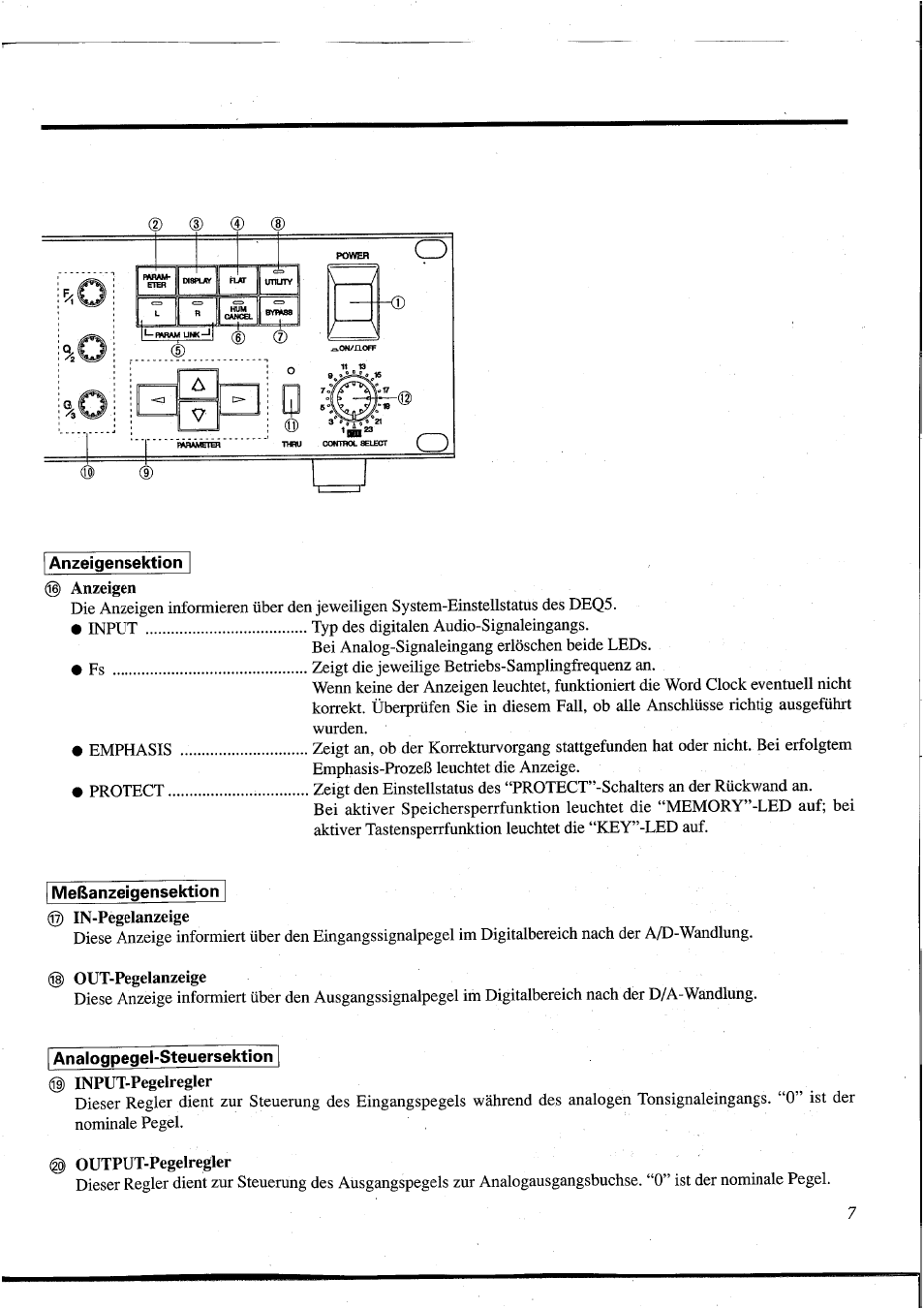 Anzeigen, Input-pegelregler, Output-pegelregler | D 0 (d | Yamaha DEQ5 User Manual | Page 135 / 191