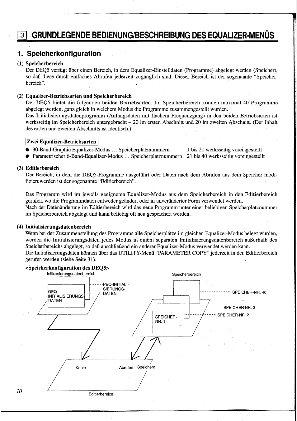 Speicherkonfiguration, 2) equalizer-betriebsarten und speicherbereich, 3) editierbereich | 4) initialisierungsdatenbereich | Yamaha DEQ5 User Manual | Page 138 / 191