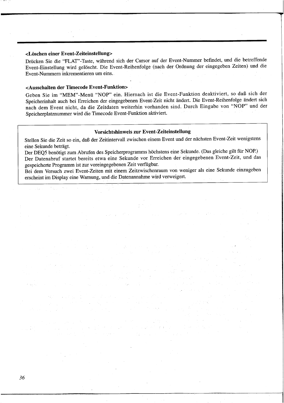 Löschen einer event-zeiteinstellung, Ausschalten der timecode event-funktion, Vorsichtshinweis zur event-zeiteinstellung | Yamaha DEQ5 User Manual | Page 164 / 191