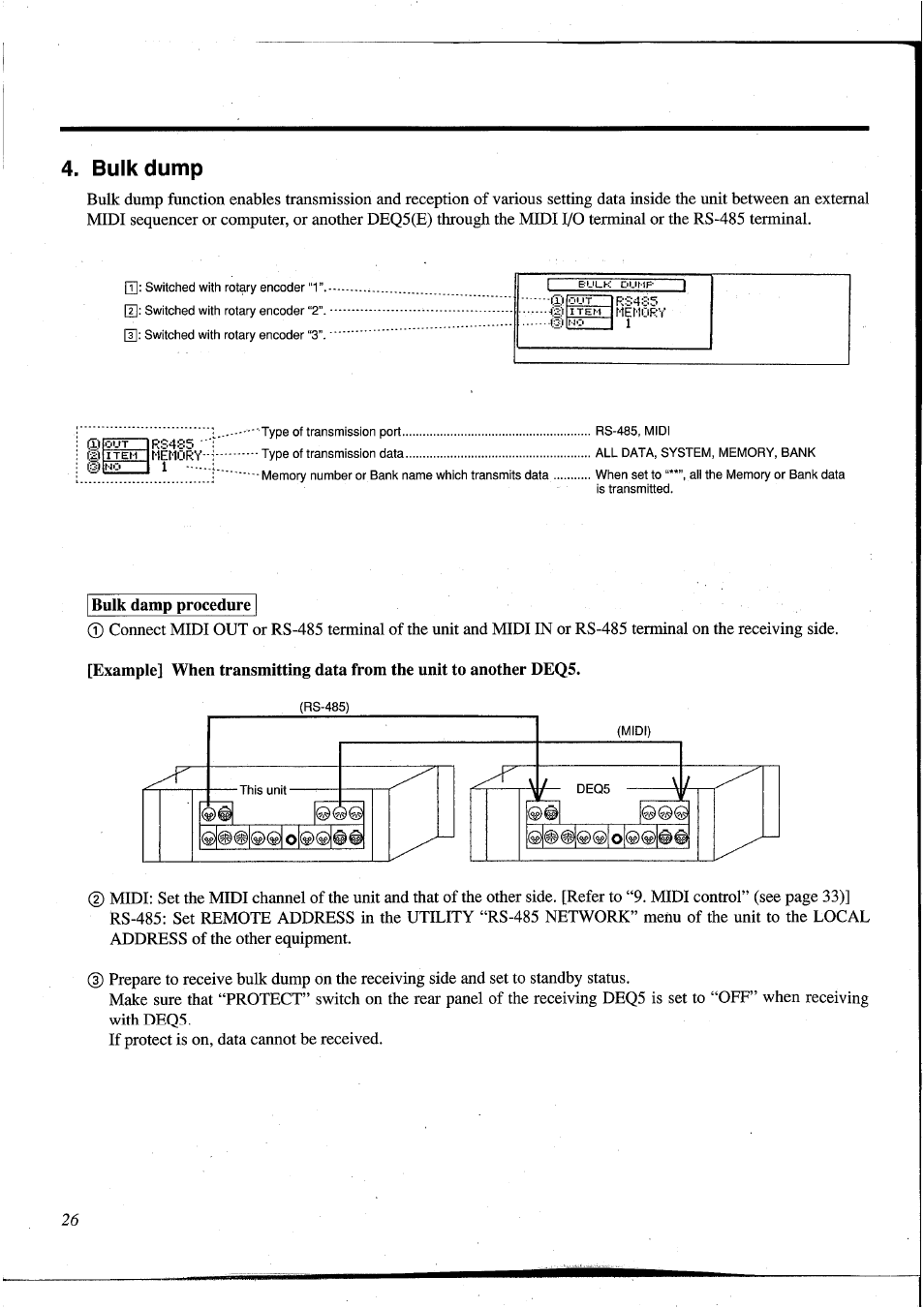 Bulk dump, Bulk damp procedure | Yamaha DEQ5 User Manual | Page 32 / 191