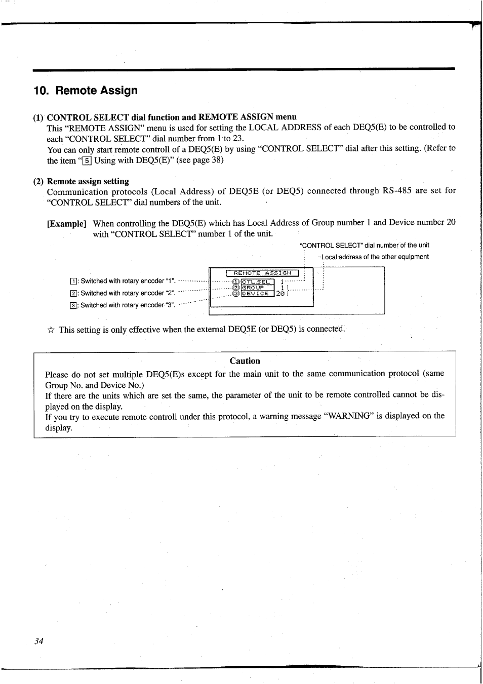 Remote assign, 2) remote assign setting, Caution | Yamaha DEQ5 User Manual | Page 40 / 191