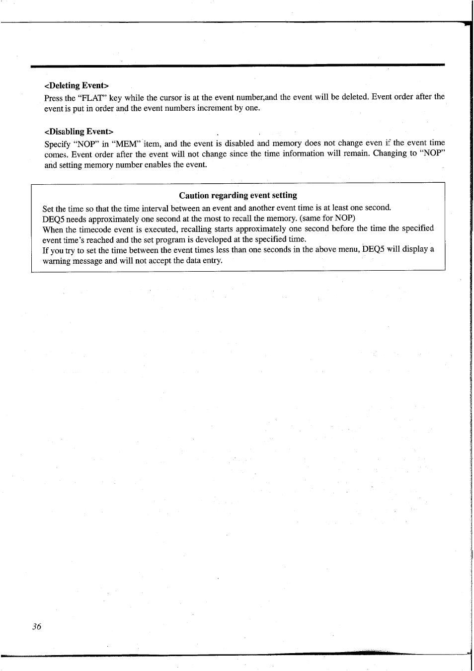 Deleting event, Disabiing event, Caution regarding event setting | Yamaha DEQ5 User Manual | Page 42 / 191