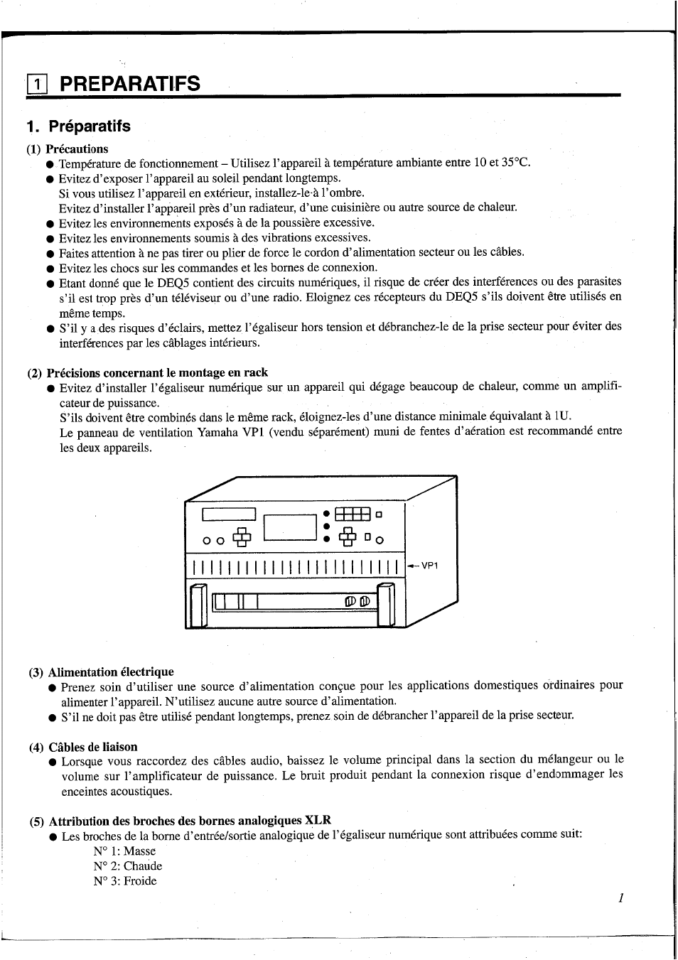 Ü] preparatifs, Préparatifs, 2) précisions concernant le montage en rack | 3) alimentation électrique, 4) câbles de liaison, H preparatifs | Yamaha DEQ5 User Manual | Page 68 / 191