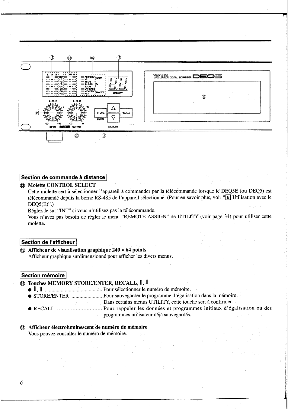 Touches memory store/enter, recall, 1î, Afficheur électroluminescent de numéro de mémoire | Yamaha DEQ5 User Manual | Page 73 / 191