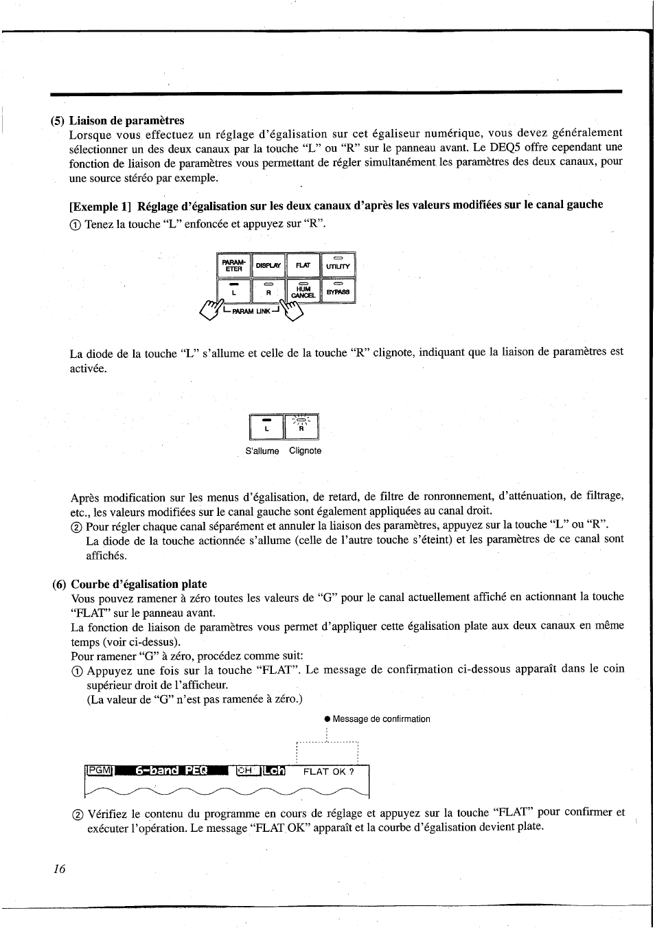 5) liaison de paramètres, 6) courbé d’égalisation plate, Band peq | 6) courbe d’égalisation plate | Yamaha DEQ5 User Manual | Page 83 / 191