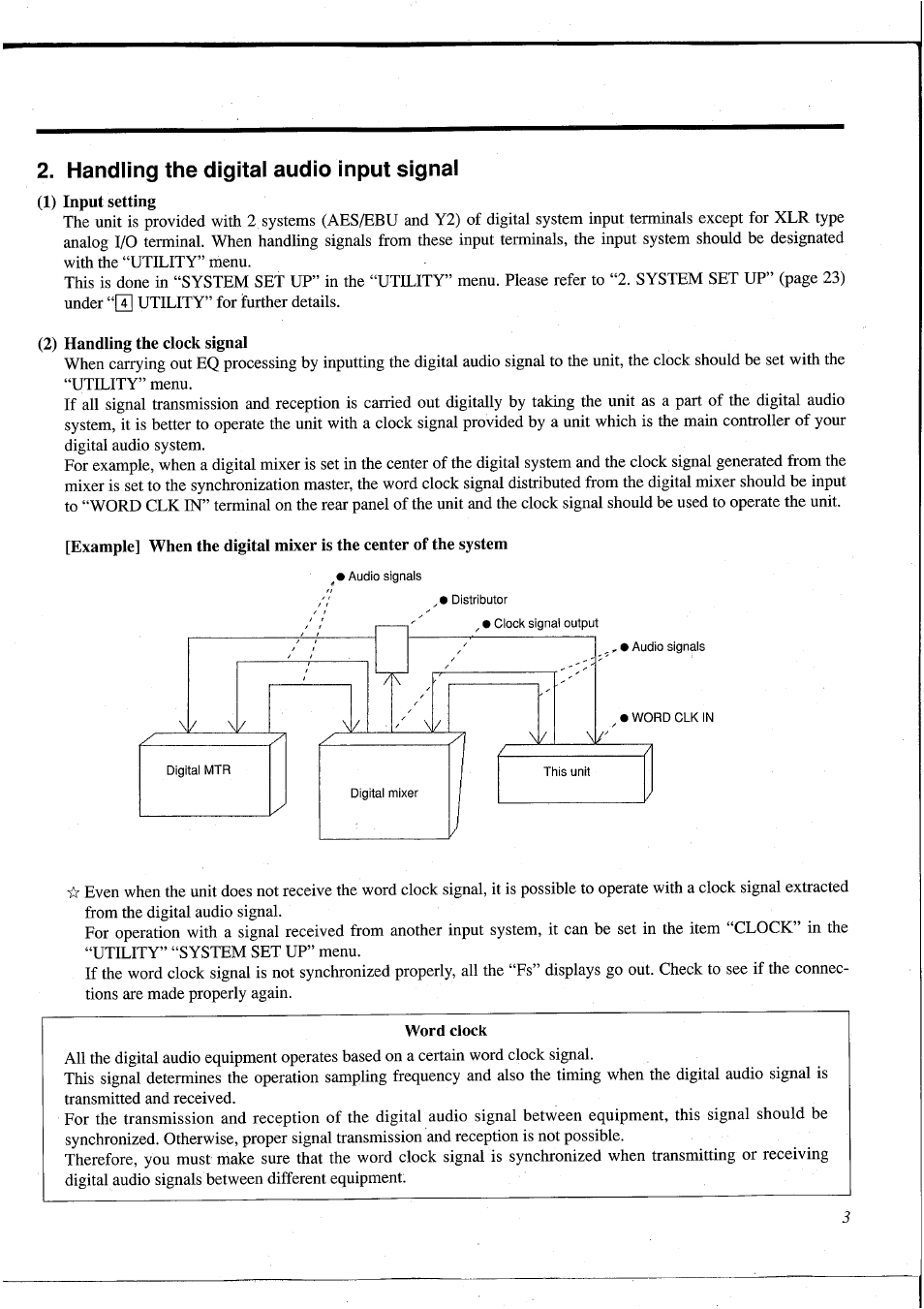 Handling the digital audio input signal, 2) handling the clock signal, Word clock | Yamaha DEQ5 User Manual | Page 9 / 191