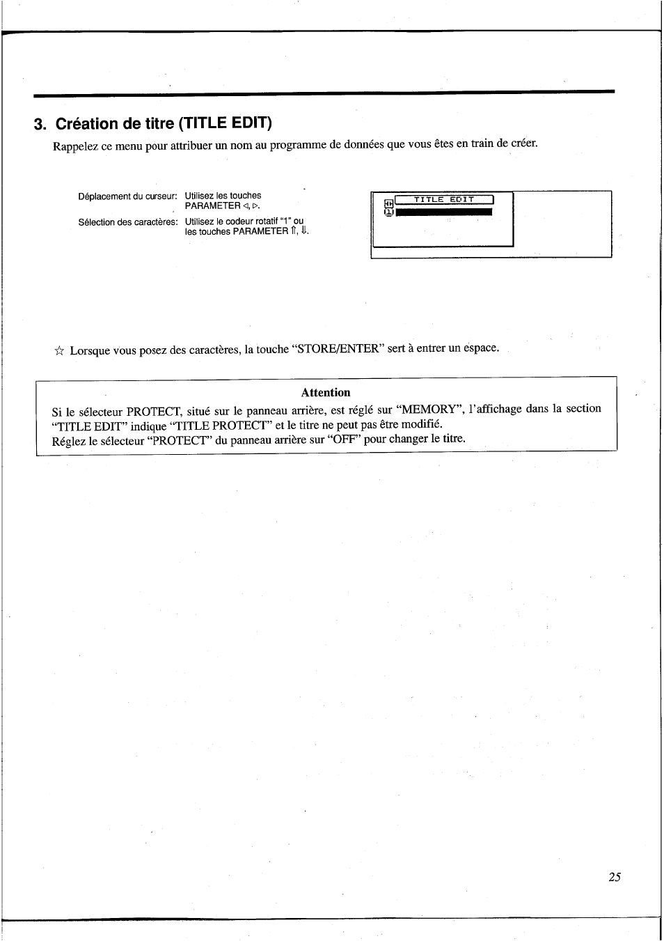 Création de titre (title edit), Attention | Yamaha DEQ5 User Manual | Page 92 / 191