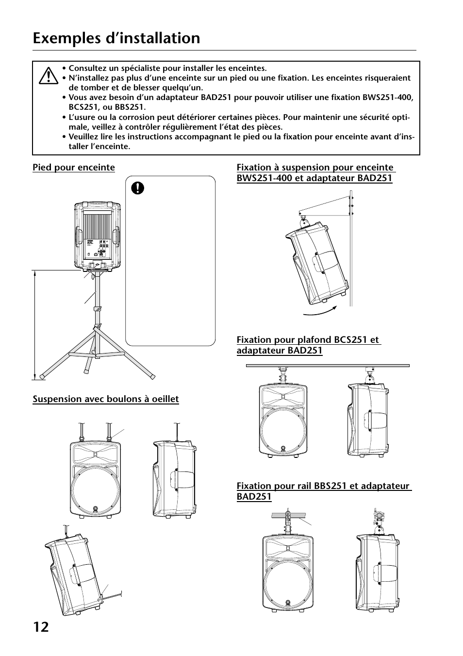 Exemples d’installation | Yamaha MS400 User Manual | Page 12 / 24