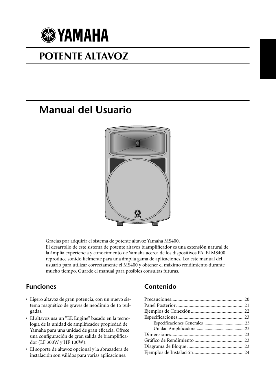 Español, Ms400, Potente altavoz | Manual del usuario | Yamaha MS400 User Manual | Page 19 / 24