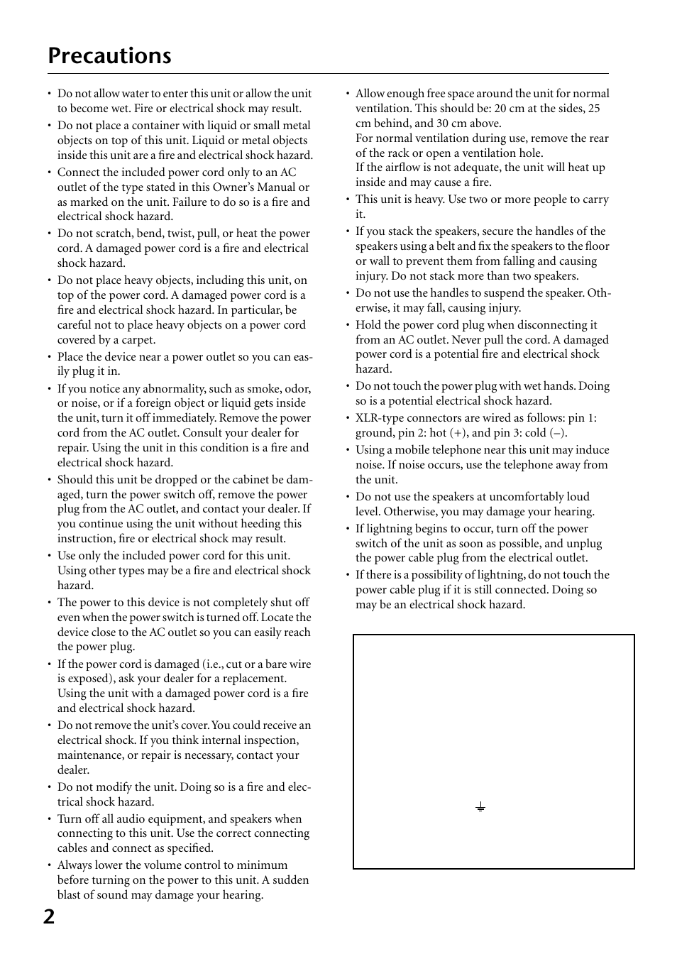 Precautions, Important | Yamaha MS400 User Manual | Page 2 / 24