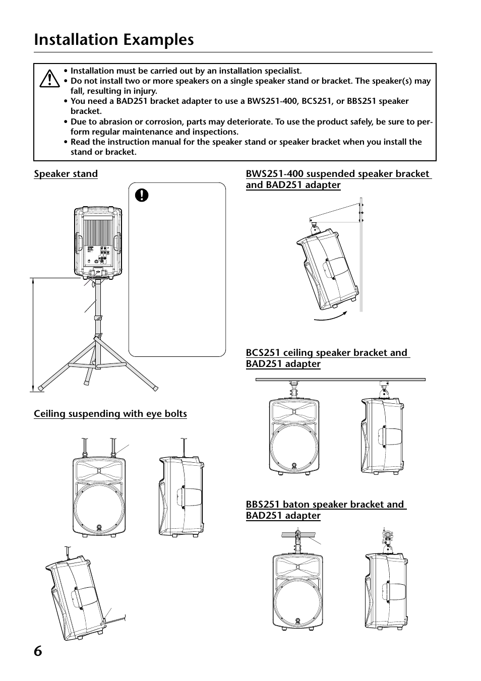 Installation examples | Yamaha MS400 User Manual | Page 6 / 24