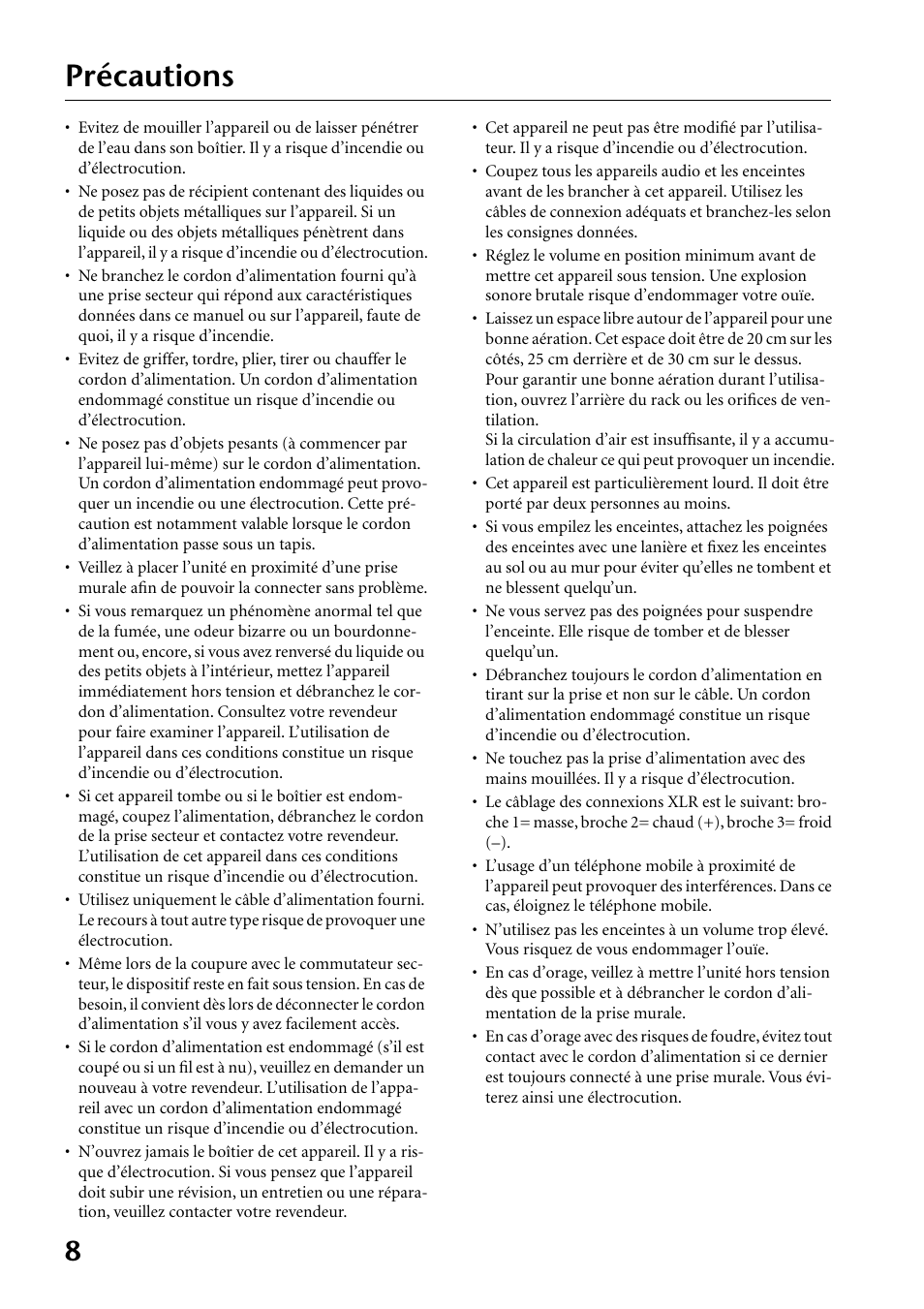 Précautions | Yamaha MS400 User Manual | Page 8 / 24