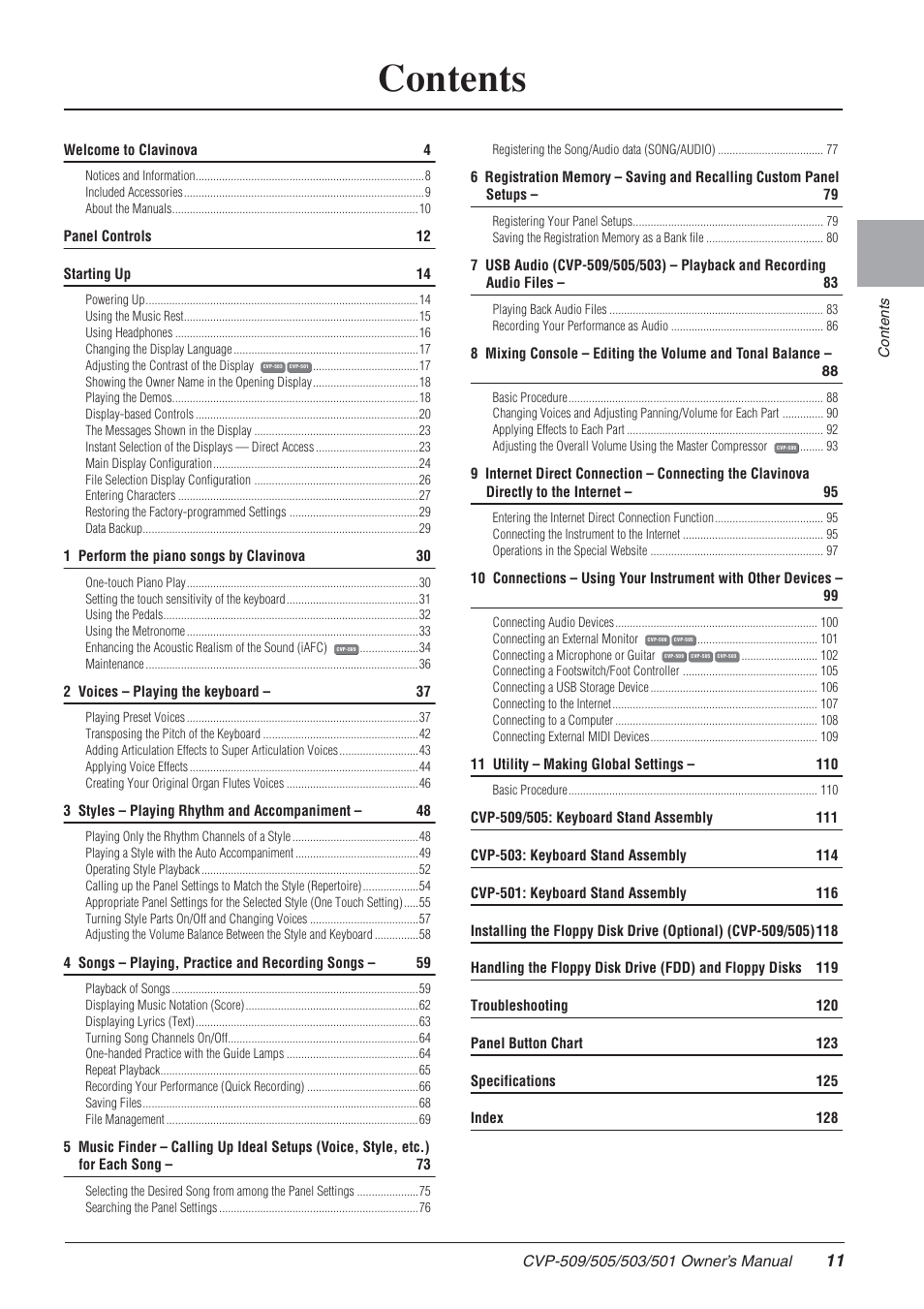 Yamaha CLAVINOVA CVP-505 User Manual | Page 11 / 138