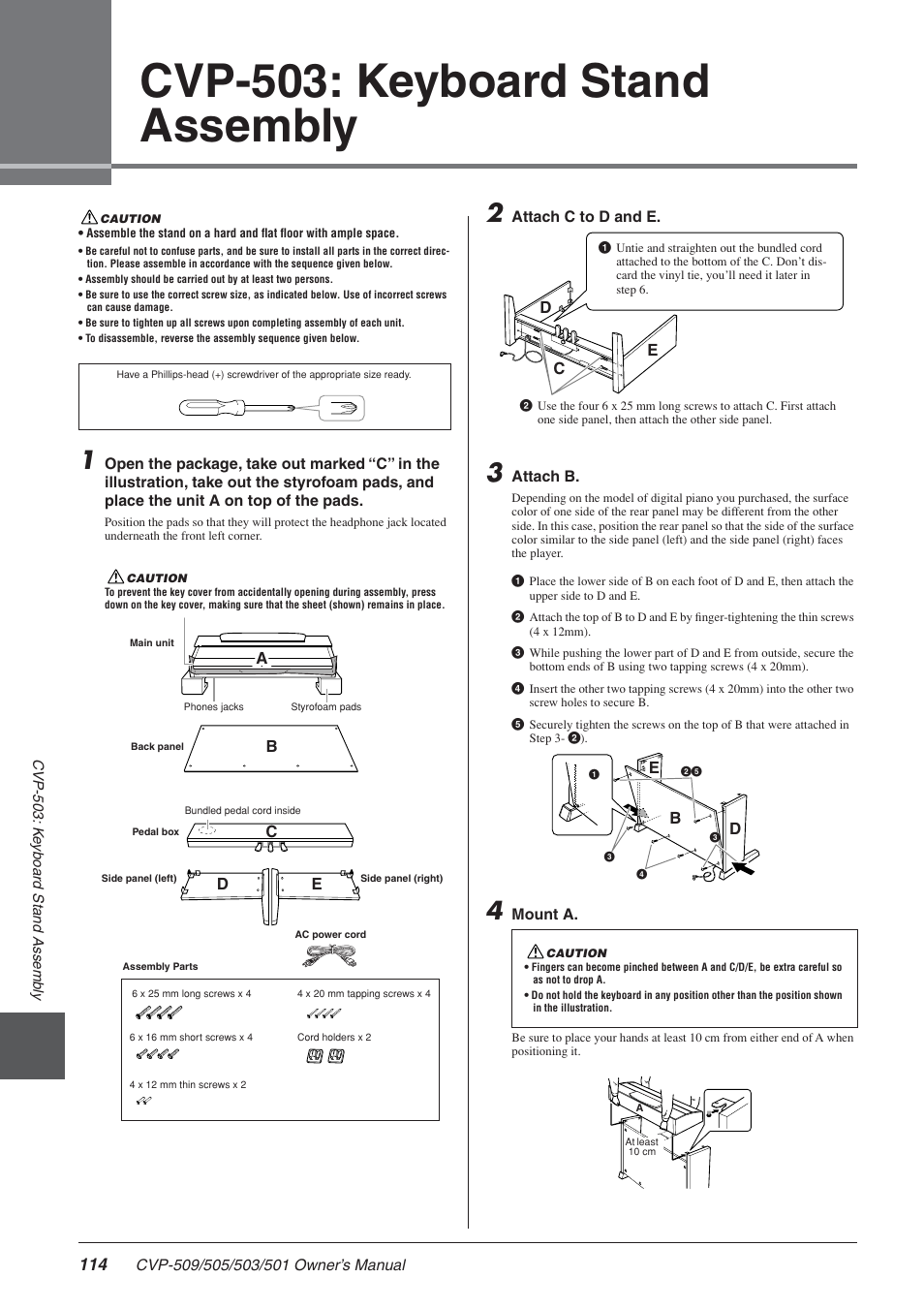 Cvp-503: keyboard stand assembly | Yamaha CLAVINOVA CVP-505 User Manual | Page 114 / 138