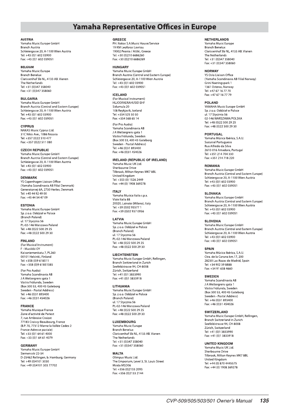 Yamaha CLAVINOVA CVP-505 User Manual | Page 135 / 138