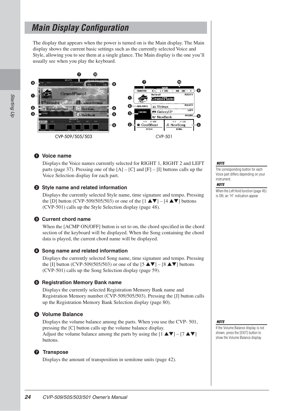 Main display configuration | Yamaha CLAVINOVA CVP-505 User Manual | Page 24 / 138