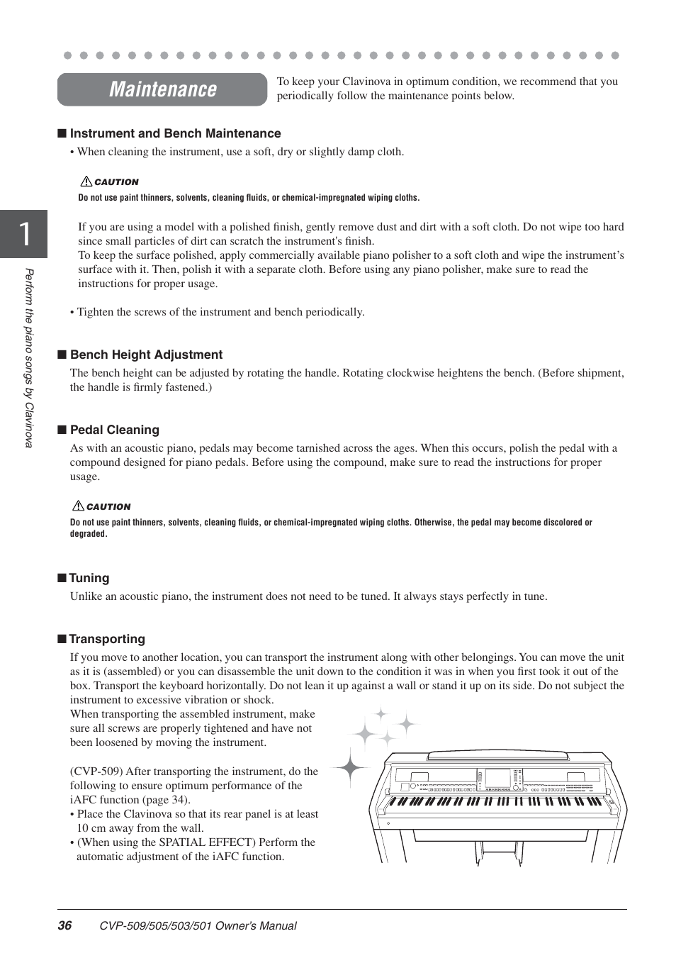 Maintenance | Yamaha CLAVINOVA CVP-505 User Manual | Page 36 / 138