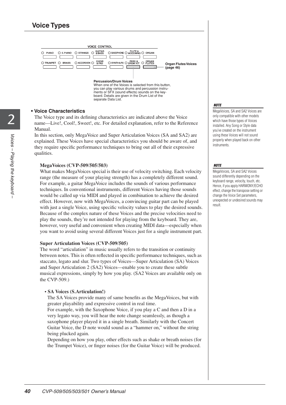 Voice types | Yamaha CLAVINOVA CVP-505 User Manual | Page 40 / 138