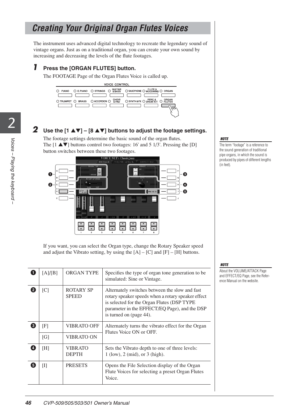Creating your original organ flutes voices | Yamaha CLAVINOVA CVP-505 User Manual | Page 46 / 138
