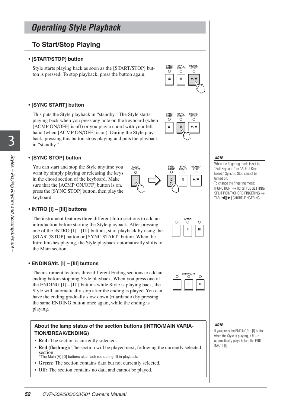 Operating style playback | Yamaha CLAVINOVA CVP-505 User Manual | Page 52 / 138