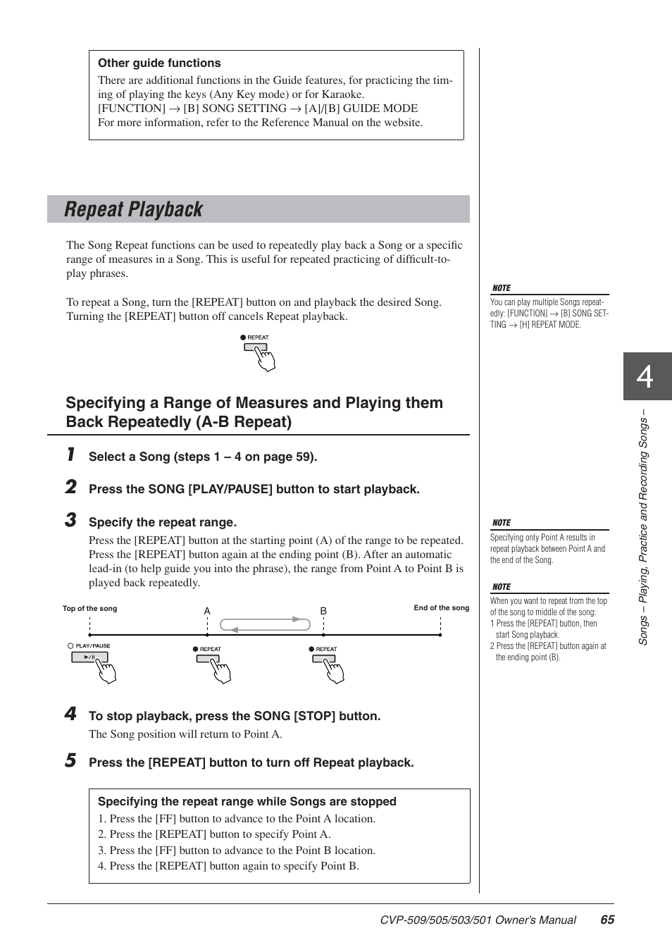 Repeat playback | Yamaha CLAVINOVA CVP-505 User Manual | Page 65 / 138