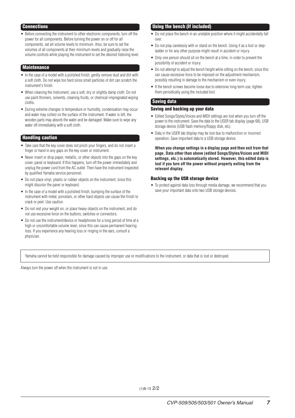 Yamaha CLAVINOVA CVP-505 User Manual | Page 7 / 138