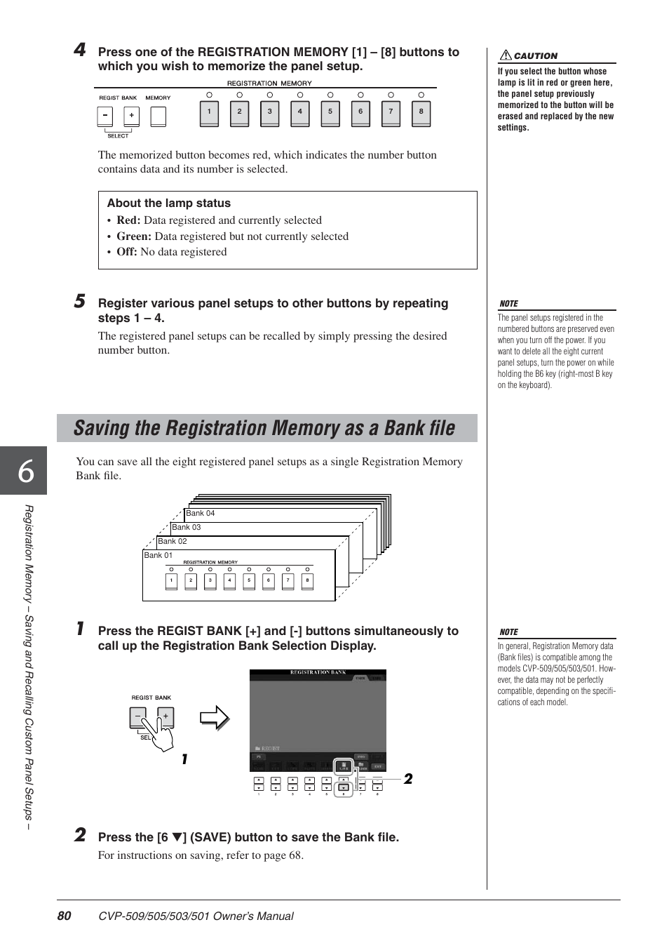 Saving the registration memory as a bank file | Yamaha CLAVINOVA CVP-505 User Manual | Page 80 / 138